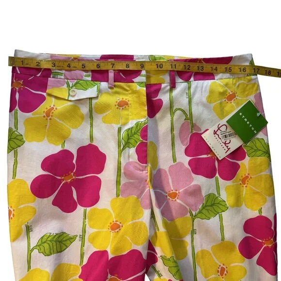 Lilly Pulitzer Floral Print Stretch Pants Size 10 Pink Yellow Cotton Blend - Picture 8 of 14